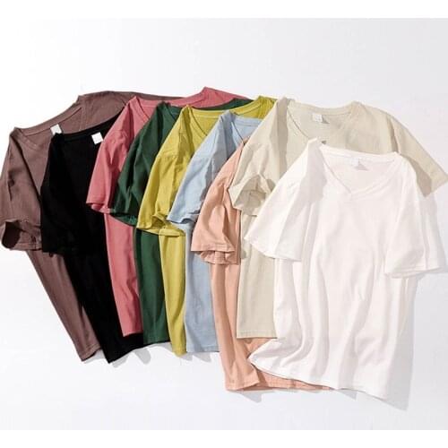 Women V Neck Simple T Shirt Women Short Sleeve Tee Female Summer Solid Color Tshirt Tops