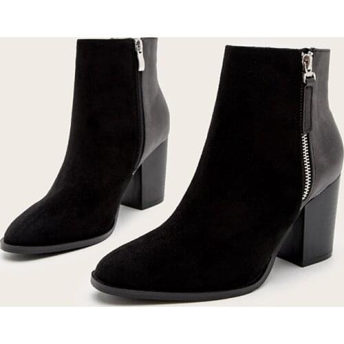 Womens Boots Pointed Toe High Heel Zipper Boots 2021 Winter Shoes Designer Leather Ankle Suede Gothic Chelsea Fashion