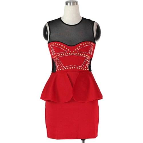 Women Peplum Mini Sleeveless Dress 2016 Whoelsale Price New Design Bodycon Formal Short Mesh Fashion Peplum Dress W3027