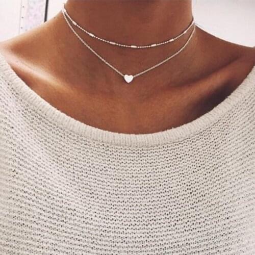 New Fashion Jewelry Chain Heart Choker Necklace Women Girl Gold-color Tassel Multi Clavicle Chain Necklace Wedding Party