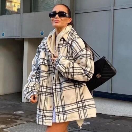 Foridol Plaid Pockets Woolen Coat Jacket for Women Winter Thick Vintage Beige Checked Long Coat Chaqueta Abrigo Mujer 2021