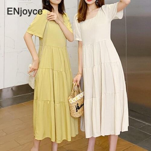 Summer Korean Styles A-Line Long Dress Best Friends Women Fashion Yellow Maxi Dresses for Girls Gift Couples Casual Clothes