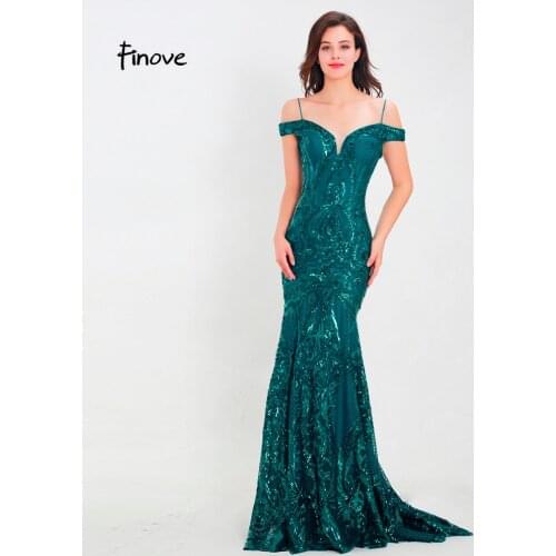 Finove Evening Dress Long 2020 New Reflective Dress Sexy Neck Line Backless Woman Dress Formal Gown Plus Size Vestido de noche