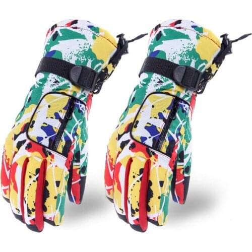 Winter Warm Waterproof Snow Gloves Colorful Graffiti Plush Lined Non-Slip Mitten U7EF