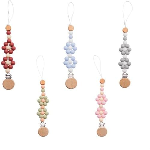 1pc Handmade Flower Beads Pacifier Chain Baby Teething Gifts Pacifier Holder Dummpy Toys For Kids Accessories