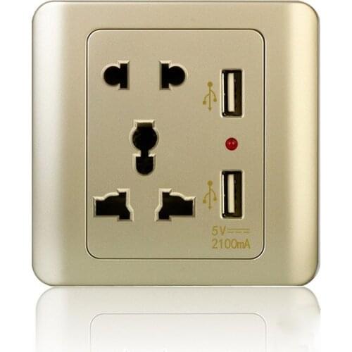 110-250V 10A 5 Holes Socket+2 USB Switch Wall Socket Mobile Phone Charger Power Adapter UK Plug Outlet Panel 86*86mm