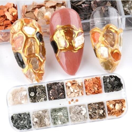 12 Grids Sequins for Nails Mica Marble Flakes Irregular Abalone Slice 3D Charm Glitter Japanese Style Nail Art Decoration LAYM-1