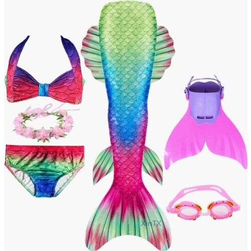 2020 Kids 6pcs Swimmable Mermaid Tail for Girls Swimming Bating Suit Mermaid Costume Swimsuit can add Monofin Suit Dress