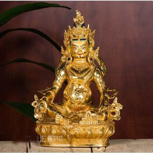 32CM LARGE HOME FAMILY EFFICACIOUS PROTECTION BRING WEALTH FORTUNE GILDING YELLOW JAMBHALA FORTUNE GOD BUDDHA MANTRA STATUE