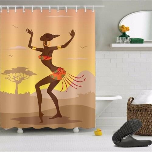 72'' Custom Beautiful Dancing African Black Woman Bathroom Shower Curtain Polyester Bathroom Waterproof Curtain & 12 Hooks