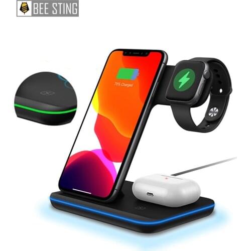 15W Qi Fast Wireless Charger Stand For iPhone 11 XR X 8 Apple Watch 4 in 1 Foldable Charging Dock Station for Airpods Pro iWatch
