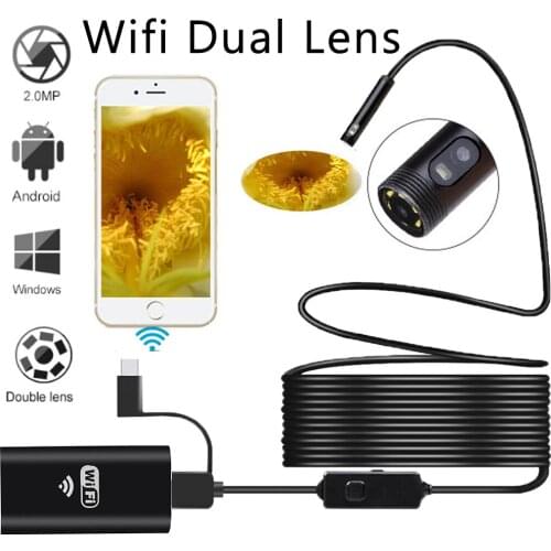 Wireless Dual Lens Industrial Endoscope USB Type c Pipe Car Inspection Camera 8mm Borescope with Screen for Android Phone Iphone