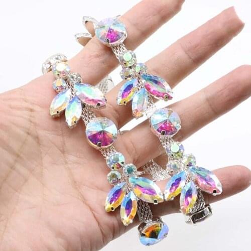 10Yards Rhinestone Chain AB Flower Patch Crystal Chain Necklace Dancing Dress Chain Shinning Trimming Garments Accessories New