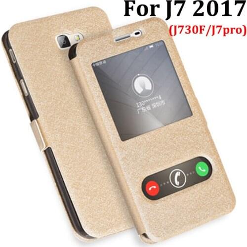 Open window cover For Samsung galaxy j7 2017 Case J730F cover PU leather Cases For Samsung J7 pro J7pro case flip shell cover