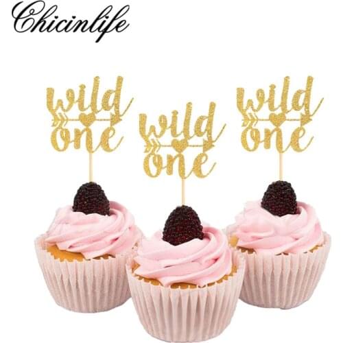 Chicinlife 10Pcs Glitter Wild One first birthday Cake Cupcake Toppers Boy Girl happy Birthday Kids Party baby shower Decoration