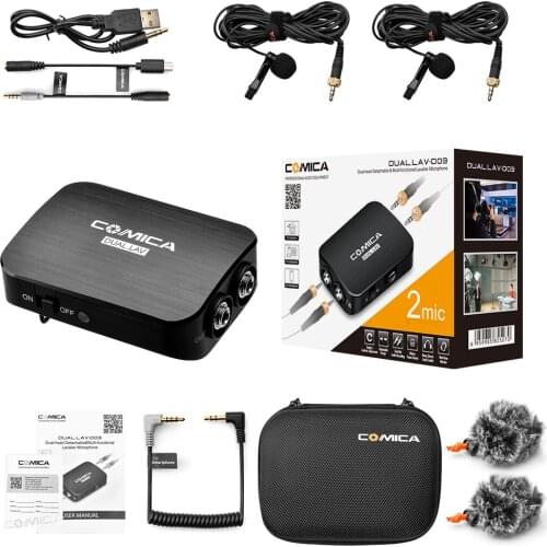 Comica CVM-D03 Dual Lavalier Lapel Microphone with Mono/Stereo Clip-on Interview Microphone for Cameras Camcorders& Smartphones