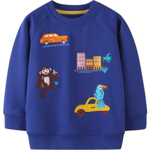 Jumping Meters Boys Long Sleeves Blue Monkey Car Bird Pattern Round Neck Sweatshirts Autumn Children Casual Clothing 2-7Years