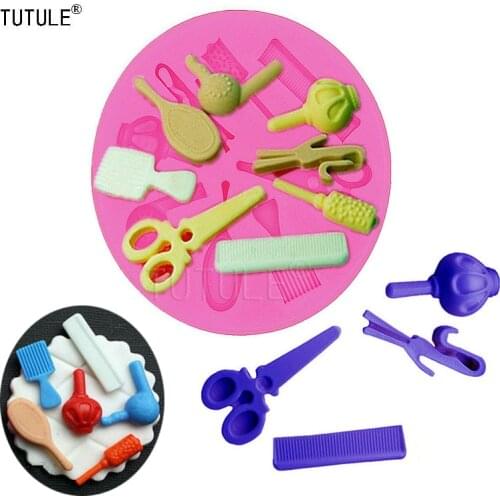 Gadgets-Hairdressing Silicone Mold, Hairbrush comb hair dryer Silicone scissors Silicone mirror Mold- cookies silicone mold