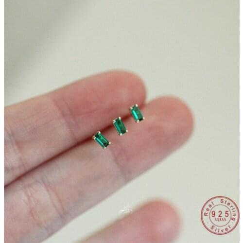 HI MAN 925 Sterling Silver Korean Square Green Crystal Plating 14k Gold Stud Earrings Women Noble Temperament Party Jewelry