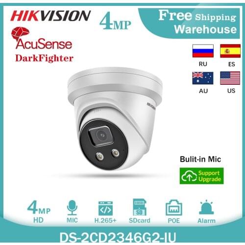 Hikvision OEM DS-2CD2346G2-IU 4MP WDR H.265+ Built-in mic IR30 Poe IP67 Fixed Turret ip camera