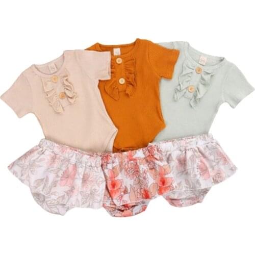3Pcs Toddler Baby Girl Summer Clothes Set Short Sleeve Romper Top Floral Shorts Outfit Set 0-24M