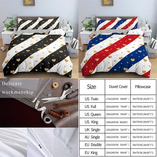 3D Printing Bedding Sets Duvet Cover Bedclothes Twin/Queen/Heart-Shaped Stripes Bed Room For Kids