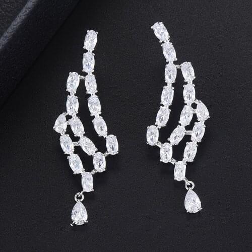 LARRAURI Brand AAA Crystal Pink Clear Shiny Full Crystal Drop Earrings For Women Ear Jewelry Accessories