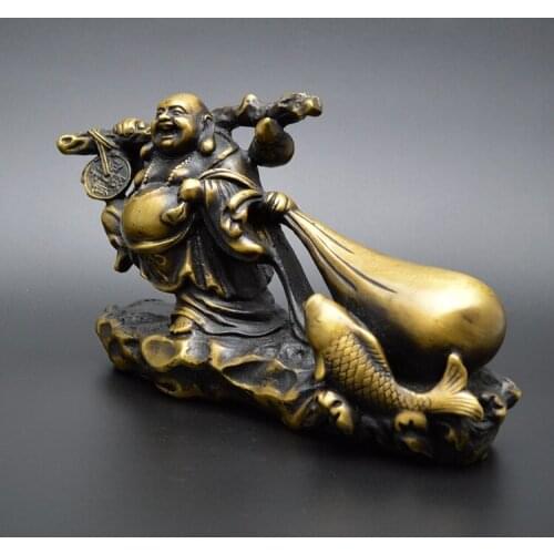 MOEHOMES archaize copper Laugh often, maitreya fengshui geomancy statue family decoration metal crafts