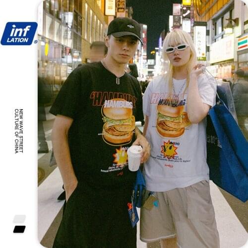 Fashion Hamburger Food Printed Middle Sleeve T-Shirt High Street Trend Hip-Hop Cotton Unisex T Shirt NO40
