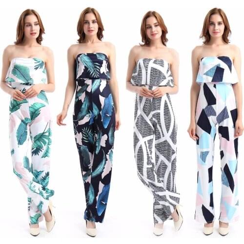 Fashion Casual Women Jumpsuit Print Floral Bodysuit Sexy tube Romper Loose One-piece Plus size Clothing