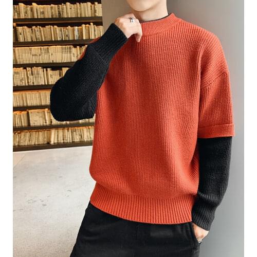 2021 New Fashion Autumn Winter Men Thickness Knitted Pullover Male O-neck Patchwork Large Size Warm Loose Casual Sweaters D197