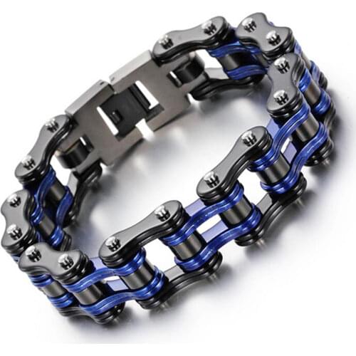 16mm Charm Punk Rock Blue Biker Bracelet Men Women Stainless Steel Friendship Black Man Bicycle Bike Bracelets Jewelry 2020