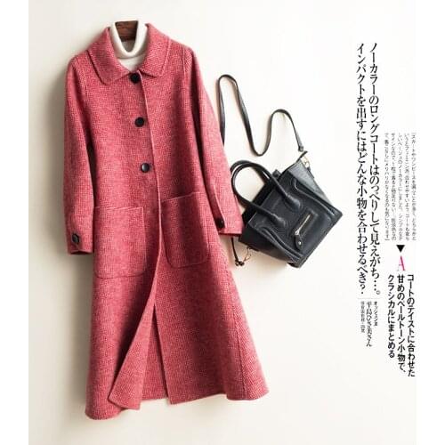New Double-sided Wool Coat Womens Mid-length Plaid Woolen Coat Woolen Woolen Coat Korean Version