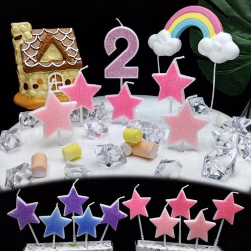 Pentagram candle jelly color glitter blue pink purple valentine cake decoration accessories childrens birthday candle