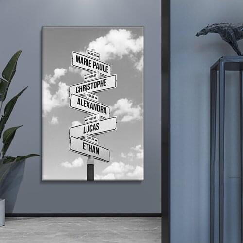 Personalized street intersection with 2-5 names / dates canvas Commemorative Poster painting wall art family gift road sign 60