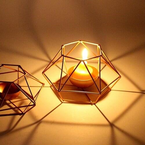 "candle Holder Iron Golden Candlestick Romantic Ornaments Geometric Shape Home Decor Props for Party Matching Candle Style Type"
