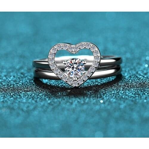 Passed Diamond Test Perfect Cut Moissanite 0.3CT Heart Couple Ring 925 Sterling Silver Diamond Rings Luxury Fashion Engagement