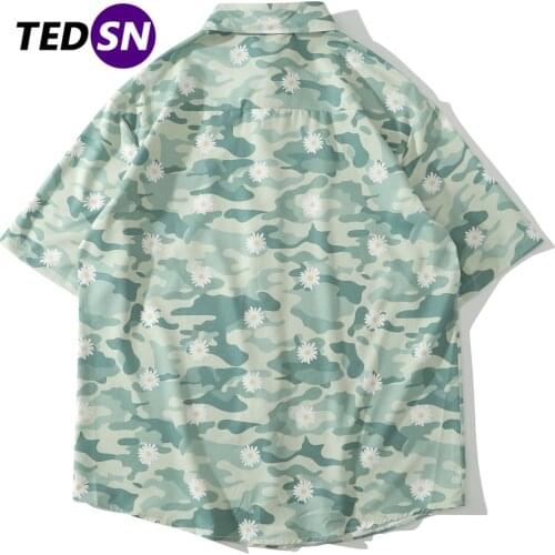 Hip Hop Daisy Flowers Print Shirts Men 2020 Summer Casual Tops Loose Streetwear Short Sleeve Hawaiian Beach Shirts