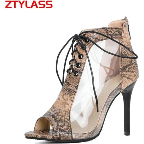 2021 New Summer Peep Toe Transparent Women Sandals Fashion Zipper Cross Tied Sandals Sexy Thin High Heel Sandals Dress Shoes