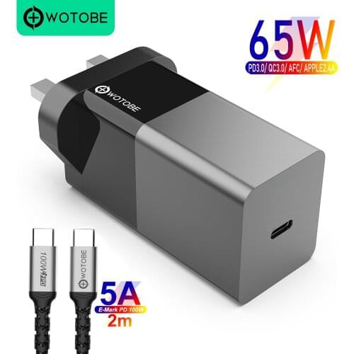 WOTOBE GaN Wall Charger,USB C PD 65W 20W QC3.0 for TYPE C laptops ipad iphone 12/SE S10/S20/Note10/9 XPS HP UK Lenovo ThinkPad