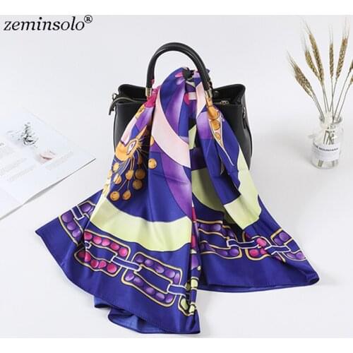 100% Twill Silk Scarf Women Luxury Brand Square Scarves Wraps Female Neckerchief Chain Silk Foulard Large Hijab Bandana Shawls