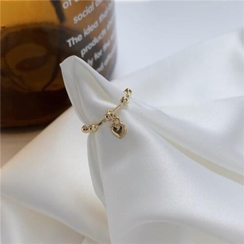 Contracted Fashion And Personality Temperament Of Circular Ring Small Heart-Shaped Pendant Ring Tail Ring