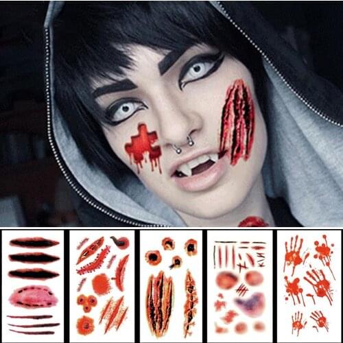 30Pcs Halloween Masquerade Horror Scar Bloody Injury Tattoos for Body Face halloween Masquerade Horror Tattoo Stickers