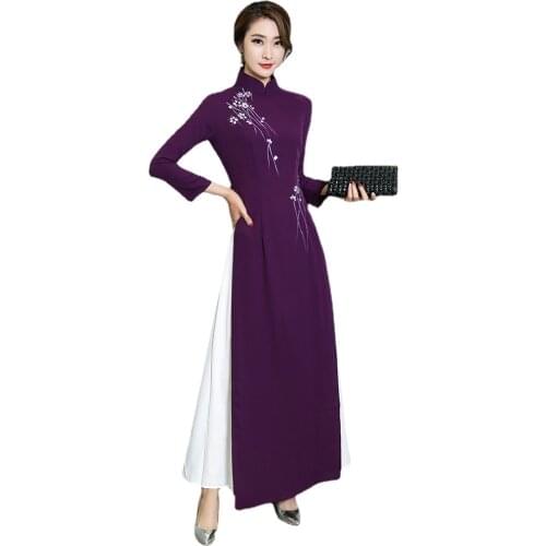 Traditional Vietnam Woman Retro Ao Dai Elegant Chinese Style Cheongsam Vintage Floral Festival Wedding Evening Qipao Dress