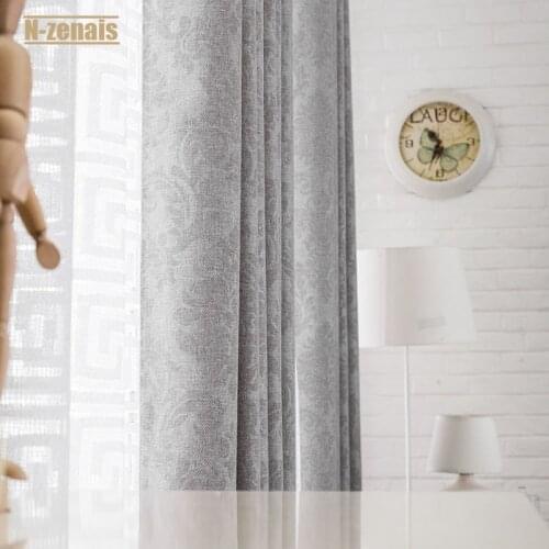 Window Curtain Tulle Living Room Bedroom Balcony Curtain Pattern Imitation Linen Embossed Cloth Luxury Material Custom Size Grey