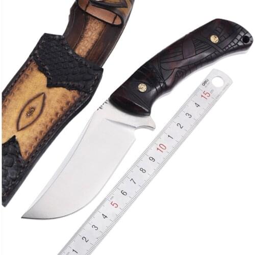 Outdoor high hardness DC53 steel straight knife Sandalwood handle camping survival portable self defense knife EDC tool