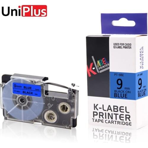 UniPlus XR-9BU Blue Label Tapes Replace Casio XR9BU Label Maker Black on Blue 9mm KL-S30 KL-SA10 KL-T50 KL-T70 KL-T100 Printer