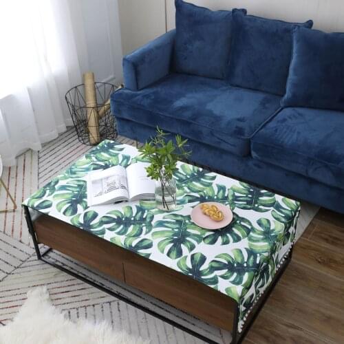 3D Green Leaves Rectangular Tablecloths Polyester Cotton Waterproof Table Cover Modern Rectangular Tea table cover TV covers