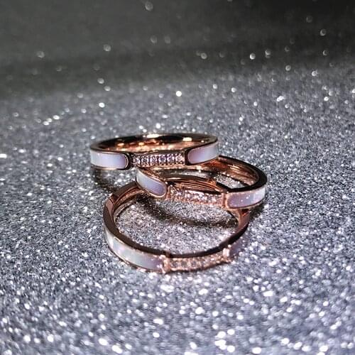 YUN RUO Fashion Pave Micro Zircon Shell Ring Rose Gold Color Woman Gift Titanium Steel Jewelry Not Change Color Drop Shipping