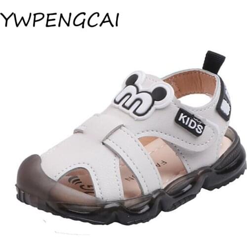YWPENGCAI 2020 Summer Boys Shoes Closed-Toed Sandals Soft Flexible Sole Toddler Boy Sandals Size 21-30 Boys Sandals Black, White